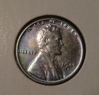 1943 D Steel Cent Beautifuly Toned Rainbow Green And Purple And Silver photo