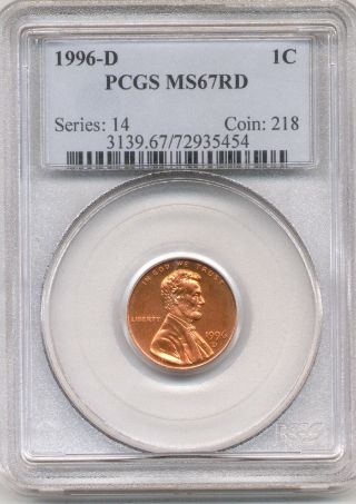1996 D Lincoln Cent Pcgs Ms67rd photo