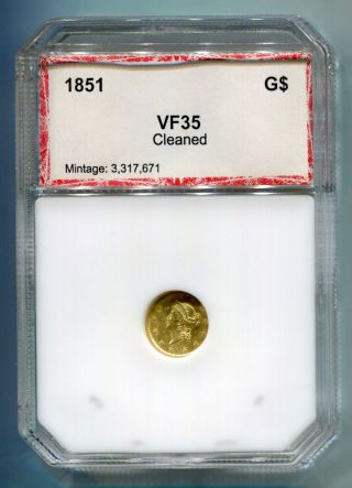 1851 Gold $1 Princess Head Coin Vf - Cleaned photo