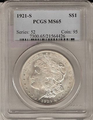 1921 S Morgan Dollar S$1 Ms 65 Pcgs Certified photo