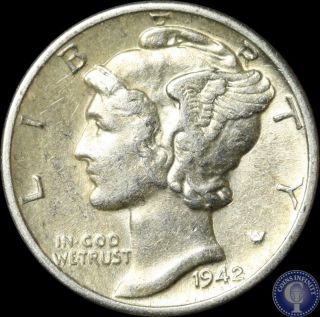 1942 D Uncirculated Silver Mercury Dime Split Bands C153 photo
