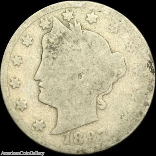 1897 Liberty V Nickel 5c Very Old Rare Us Coin Collectible C6 photo