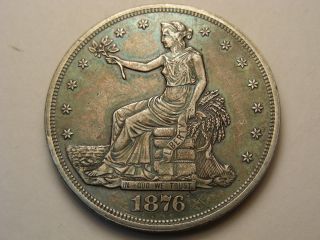 1876 - P Silver Trade Dollar (ef - Au) photo