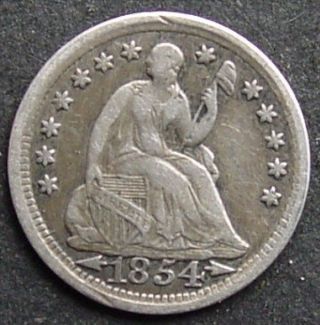 1854 Silver Seated Liberty Half Dime With Arrows 1854 photo