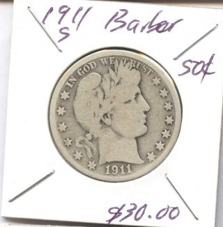 1911 S Barber Half Dollar Silver.  900 photo