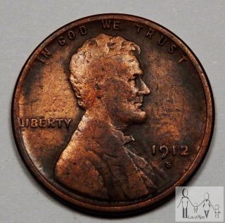1912 S Fine Details Lincoln Wheat Cent Penny 1c Us Coin - photo
