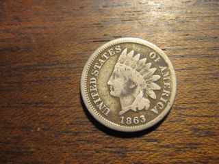 1863 Indian Head Penny One 1 Cent Better Copper Nickel Coin Must Se photo