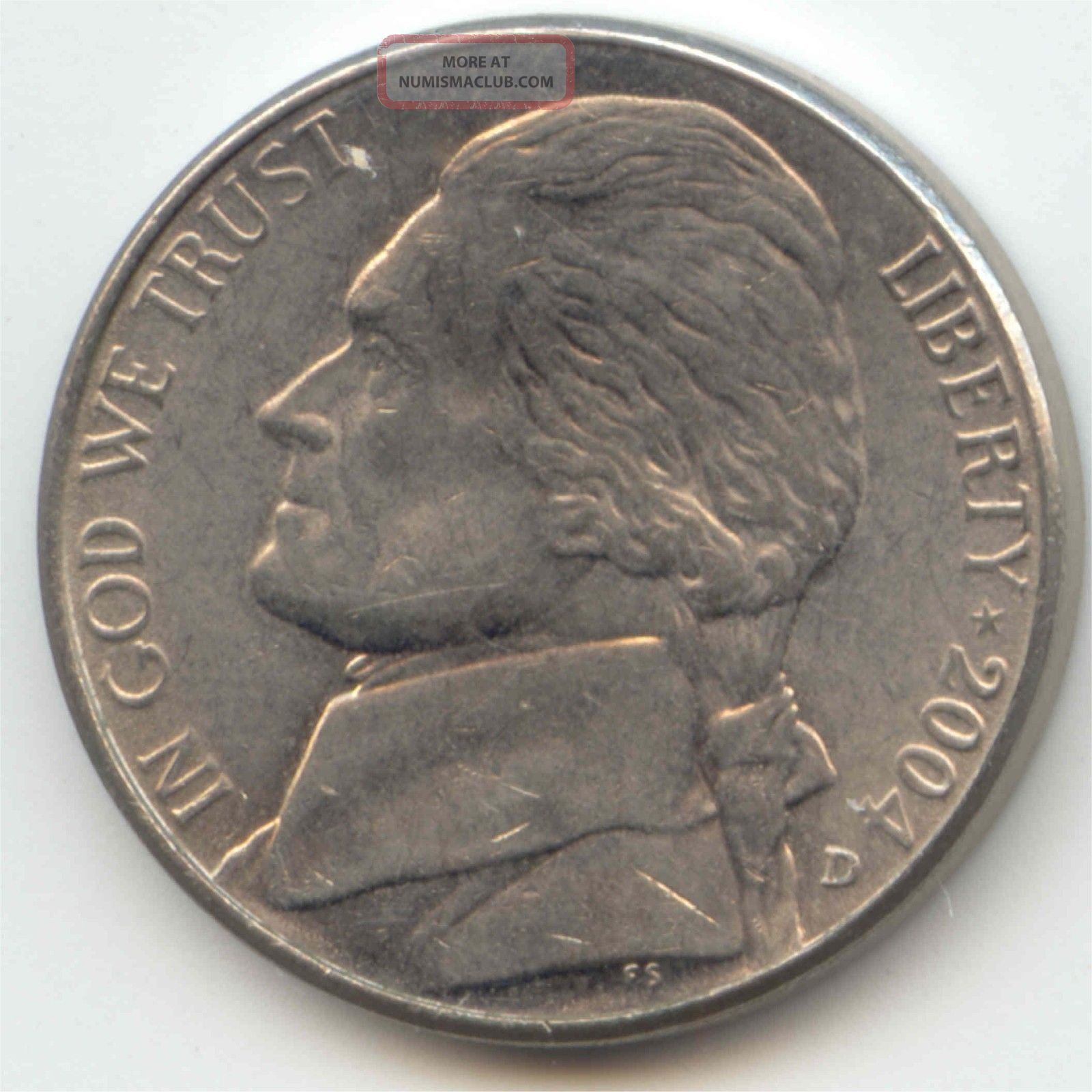 Usa 2004d American Nickel Five Cent Piece 5c 5 Cents Jefferson 2004 D Exact Coin