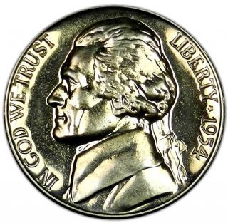 1954 Proof Jefferson Nickel 5c Us Coin - Cameo Subtle Gold Color L70 photo