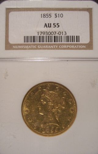 1855 $10 Gold Eagle Ngc Au55 photo