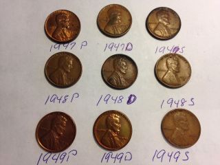 1947,  ' 48,  ' 49 P - D - S One Coin Each,  9 Total photo