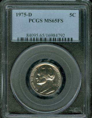 1975 - D Jefferson Nickel Pcgs Ms65 Fs 2nd Finest Registry photo
