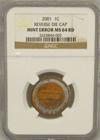 2001 Lincoln Cent - Reverse Die Cap Ngc Ms 64 Rd photo