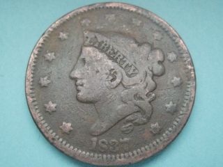1837 Matron Head Large Cent Penny - Small Letters,  Plain Cord? photo