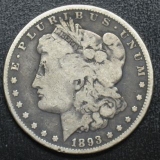 1893 Morgan Silver Dollar Grade Vg Dark Shipped L438 photo