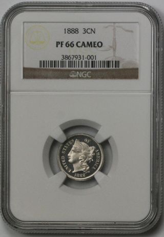 1888 Nickel Three - Cent Piece 3cn Proof Pf 66 Cameo Ngc photo
