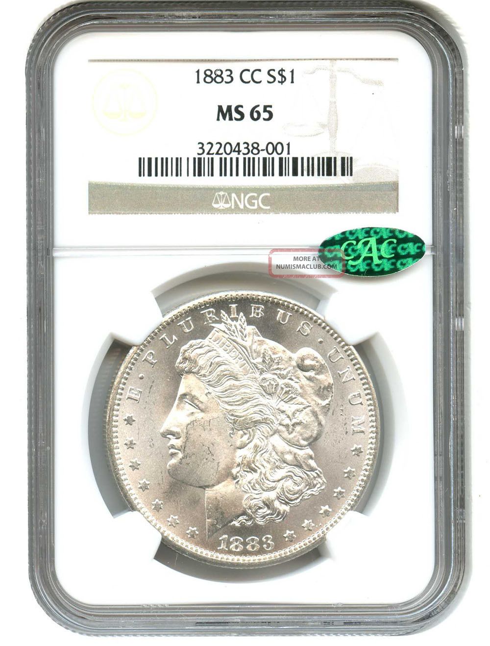 1883 - Cc $1 Ngc/cac Ms65 Morgan Silver Dollar