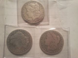 Three (3) Morgan Silver Dollars 90% Silver 1883 Cc 1883 P 1881 O photo