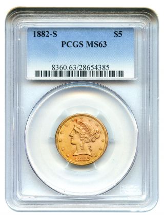 1882 - S $5 Pcgs Ms63 Gold Coin Liberty Half Eagle photo