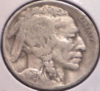 1927 - D Circulated (vg) Buffalo Nickel.  Partial Date. . photo