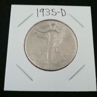 1935 D Walking Liberty 90% Silver Half Dollar.  900 Fine Silver Usa photo