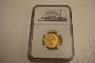 Very Rare Ngc Uncirculated U.  S.  A.  1893 - S 5$ Gold Liberty Coin,  Low,  G93 photo