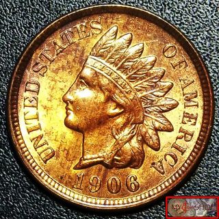 Scarce 1906 Indian Head Cent,  Full Liberty & Date,  Unc,  Bu,  Ms,  Deep Diamonds photo