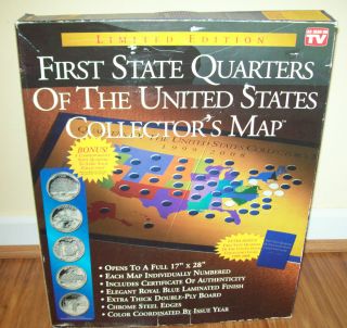 First State Quarters Of The U.  S.  Collectors Map W/quarters 1999 - 2008,  Box photo