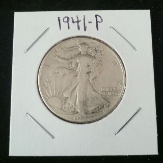 1941 P Walking Liberty 90% Silver Half Dollar.  900 Fine Silver Usa photo