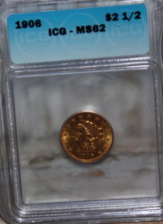 1906 $2 1/2 Dollar Gold Icg Ms62 photo