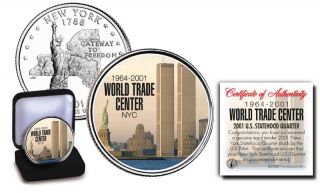 Wtc 9/11 Ny Usa State Quarter - Brown - Colorized+certificate+ In Velvet Box photo