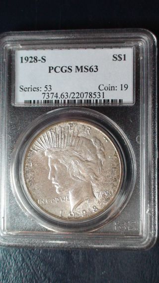 1928 S Peace Silver Dollar Pcgs Ms63 $1 Liberty Coin Toning photo