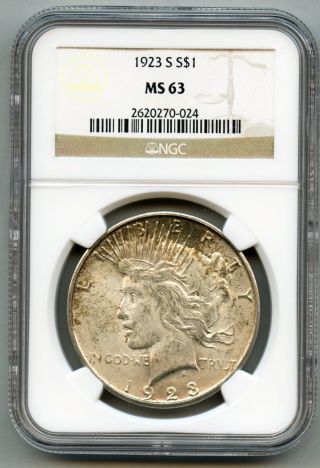 1923 S Peace Silver Dollar - - Ngc Ms 63 - - State In Usa photo