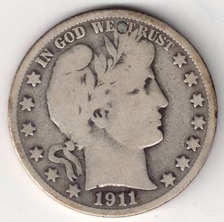 1911 - S 50c Barber Half Dollar 90% Silver photo
