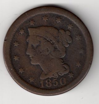 1850 1c Braided Hair Cent photo