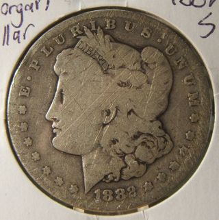 1882 - S Morgan Silver Dollar Vg W/ Scratches Better Date photo