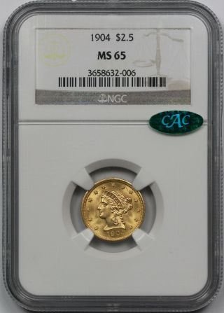 1904 Liberty Head Quarter Eagle Gold $2.  5 Ms 65 Ngc Cac Approved photo