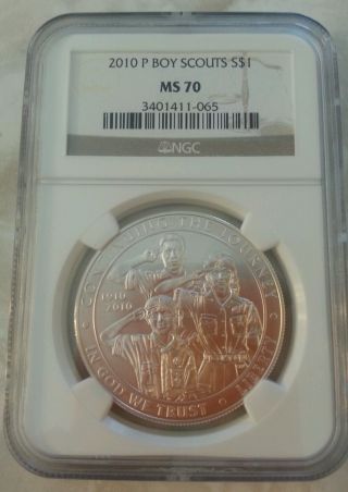 2010 - P Boy Scout $1 Silver Commemorative Dollar Ngc Ms70 (perfect Coin) photo