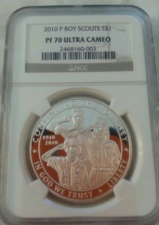 2010 - P Boy Scout $1 Silver Commemorative Dollar Ngc Pf70 Ultra Cameo (perfect) photo