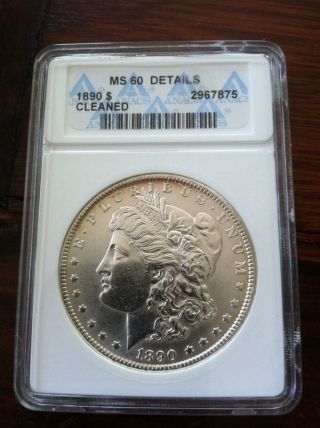 1890 P Morgan Silver Dollar Anacs Ms60 Details Cleaned photo