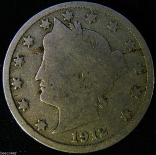 1912 - D Semi - Key Date Liberty Nickel V Nickel Solid Major Details 2968 photo