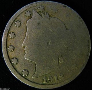 1912 - D Semi - Key Date Liberty Nickel V Nickel Solid Major Details 2972 photo