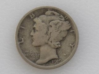 1919 - P Mercury Dime 90% Silver U.  S.  Coin D7030 photo