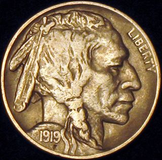 1919 - S Buffalo Nickel,  Rare In Circulated Ef photo