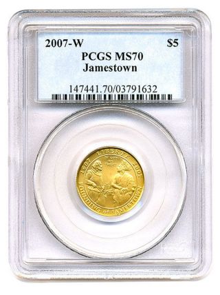 2007 - W Jamestown $5 Pcgs Ms70 Modern Commemorative Gold photo