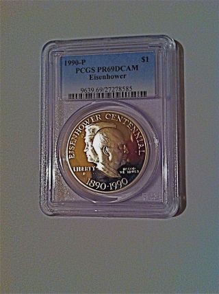 1990 - P Pcgs Pr69dcam Eisenhower Centennial 1 Dollar Coin Uncirculated photo