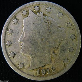 1912 - D Semi - Key Date Liberty Nickel V Nickel Solid Major Details 2966 photo