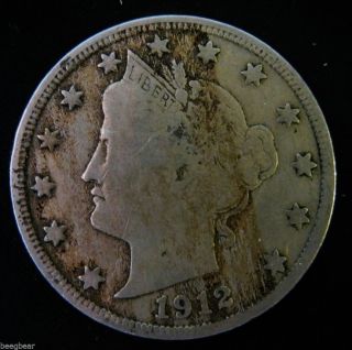 1912 - D Semi - Key Date Liberty Nickel V Nickel With A Full Liberty 2935 photo