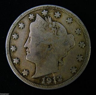 1912 - D Semi - Key Date Liberty Nickel V Nickel With A Full Liberty 2939 photo