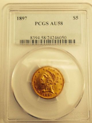 1897 U.  S.  Pcgs Certified Au58 Liberty Head Gold $5 Half Eagle photo